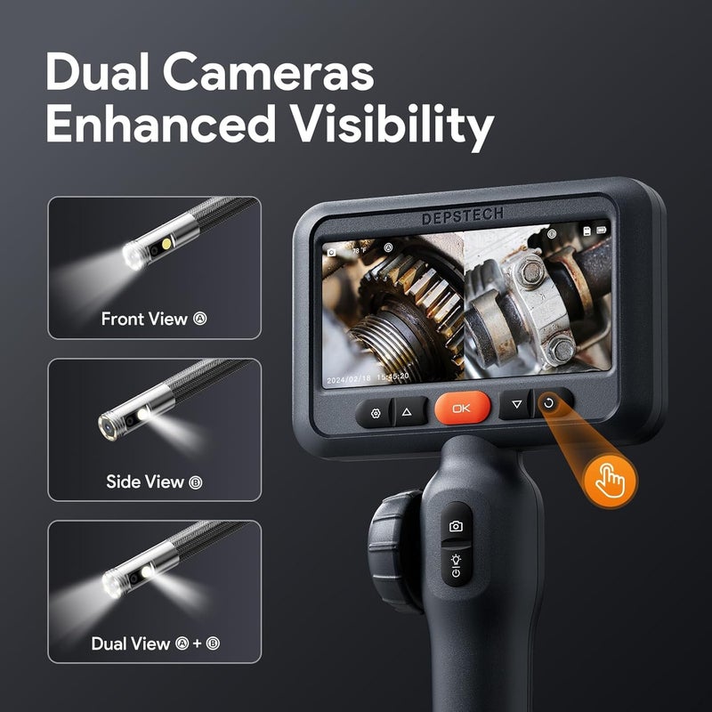 DEPSTECH Dual Lens Two-Way Articulating Borescope Camera with Light, 4.5" Screen and 5FT Flexible Snake Scope Industrial Endoscope, Inspection Video Camera Tool for Wall, Engine, Auto, Mechanics - Image 2